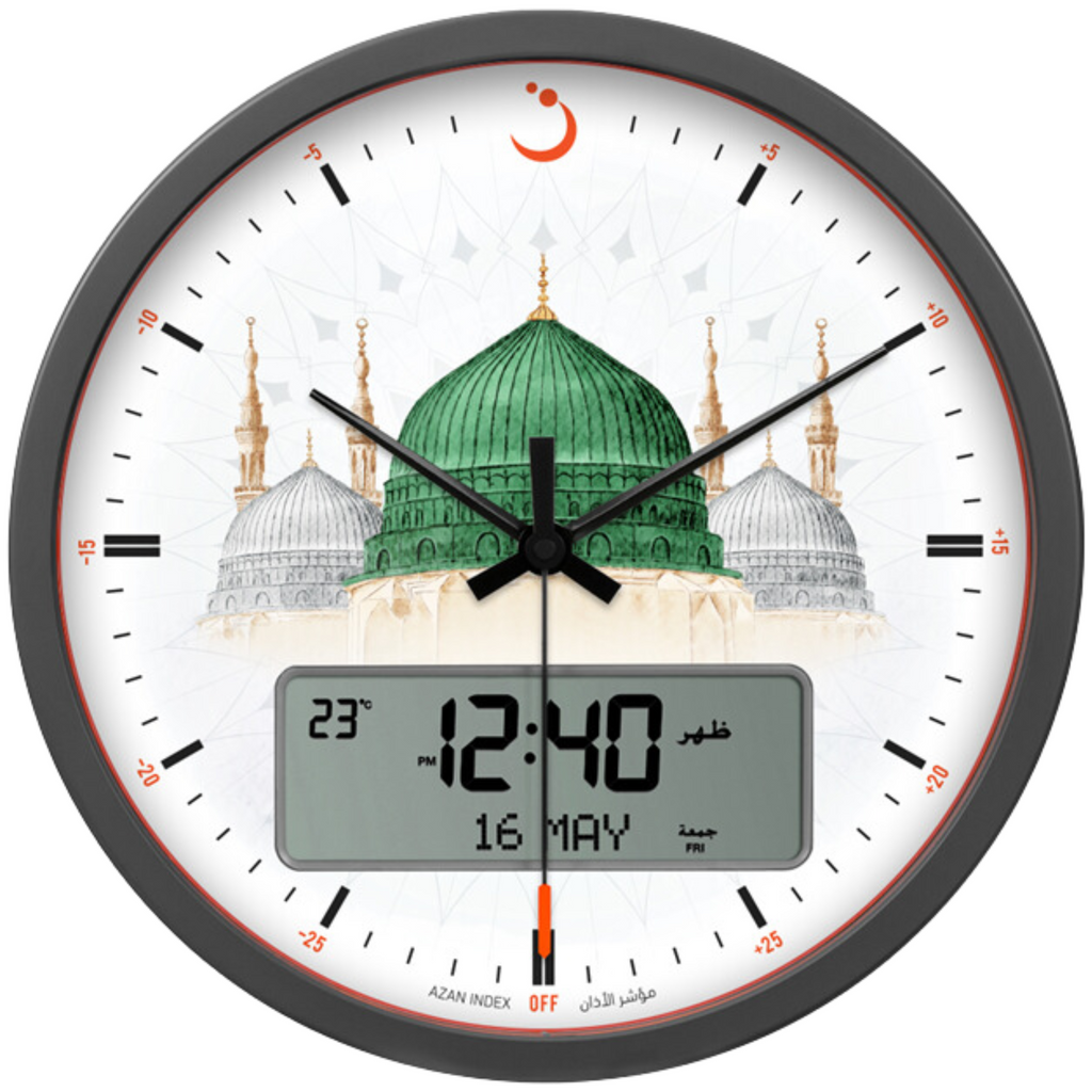 Alfajr Ana-Digital Large Round Automatic Azan Prayer Qibla Muslim Wall Clock CR-23 (Madinah)