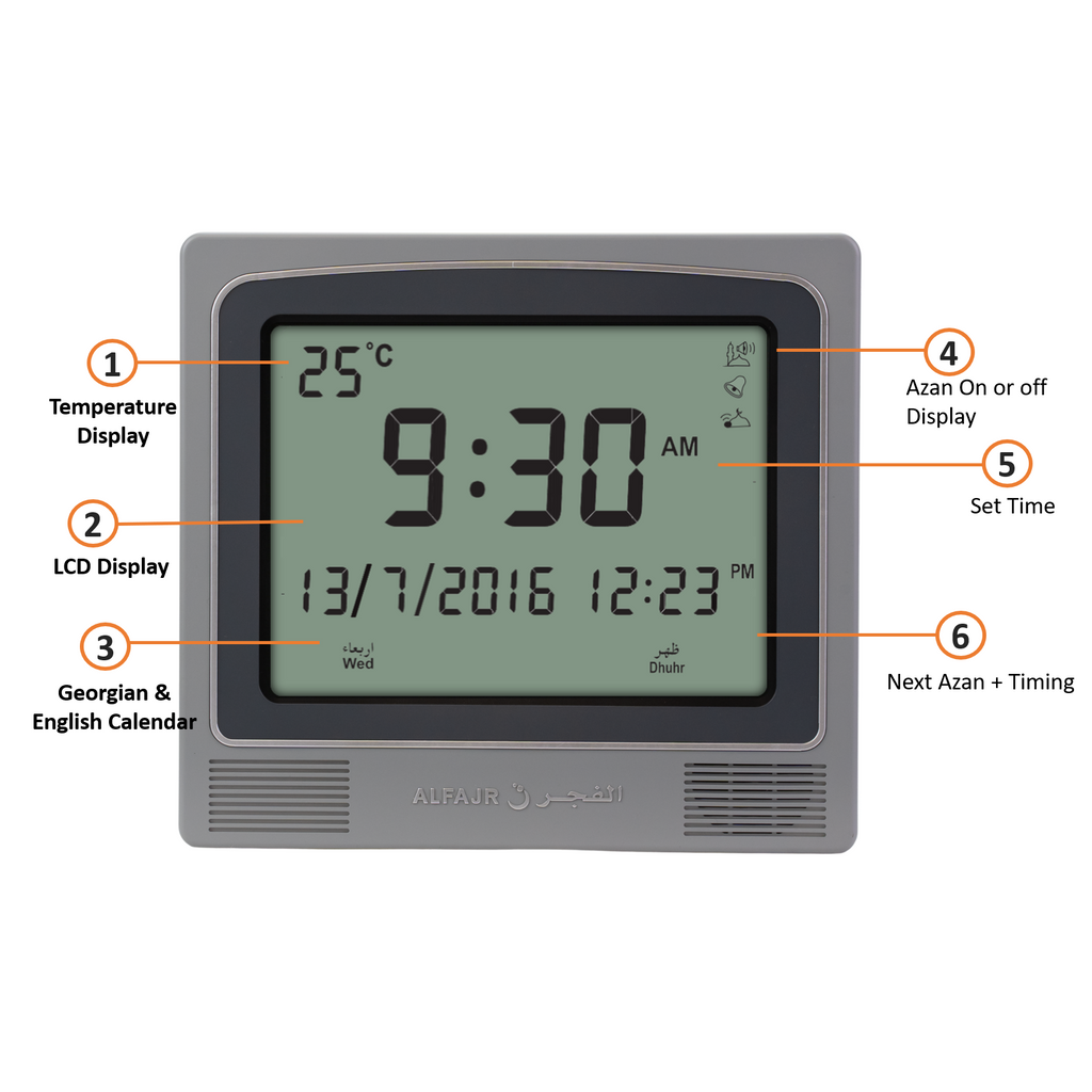 Alfajr Square Wall & Table Automatic Islamic Azan Adhan Prayer Clock With Multiple Alert Option on Display