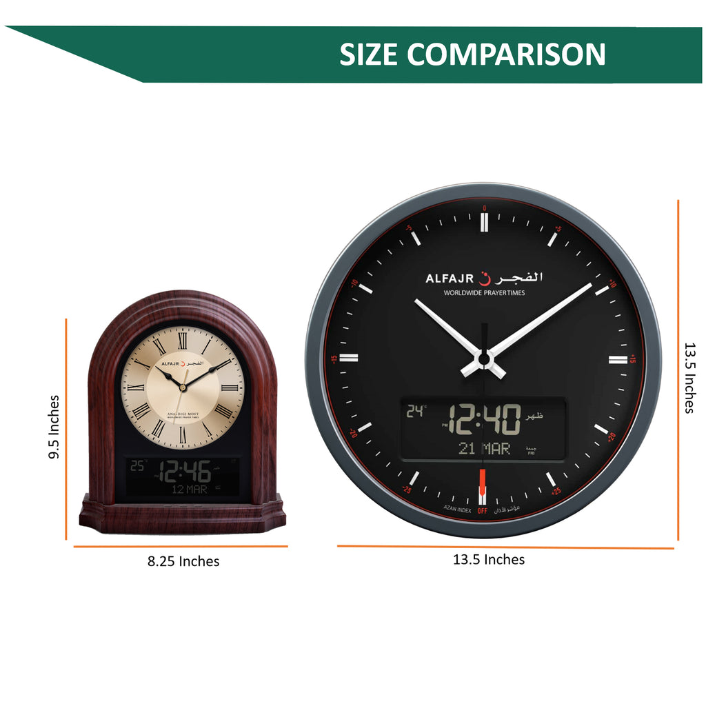 Alfajr Ana-Digital Large Round Automatic Azan Prayer Qibla Muslim Wall Clock CR-23 (Black)