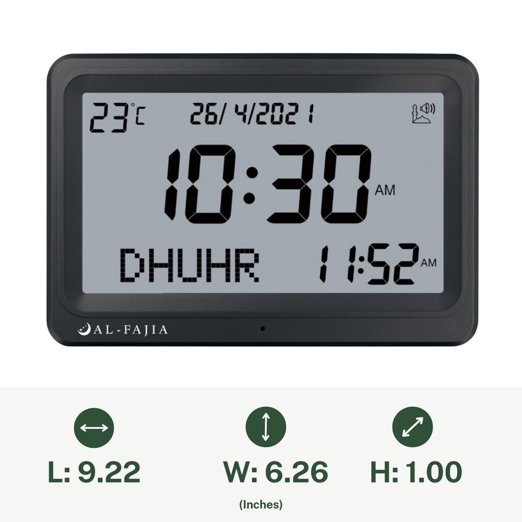 AL-FAJIA Automatic Worldwide Digital 8 Azan Sounds Wall and Desk Clock FAJ-113 (Jet Black)