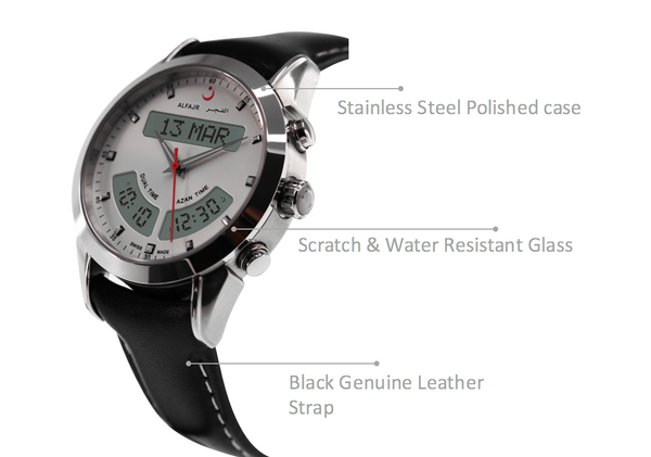 Alfajr WA-10L Stainless Steel Azan Prayer Watch - White Face – azanclk