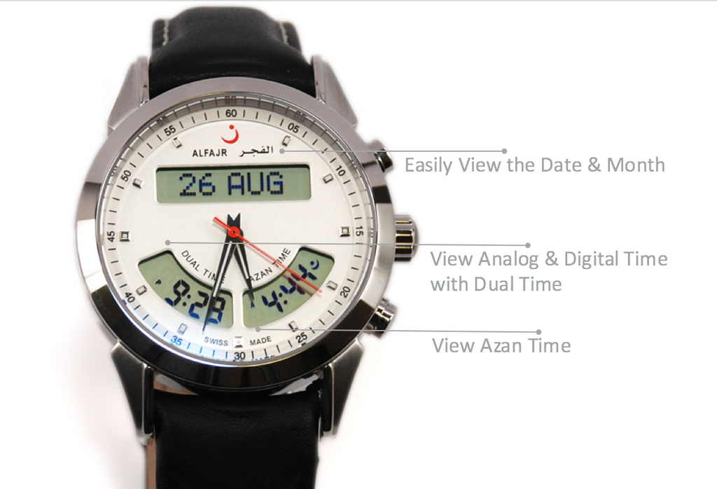 Alfajr WA-10L Stainless Steel Azan Prayer Watch With Dual Time Dial Option