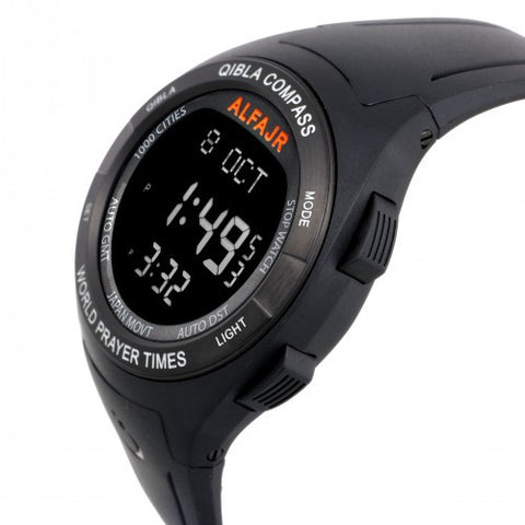 Alfajr WQ-18 Black Qibla Compass Azan Prayer Digital Watch With Round Dial