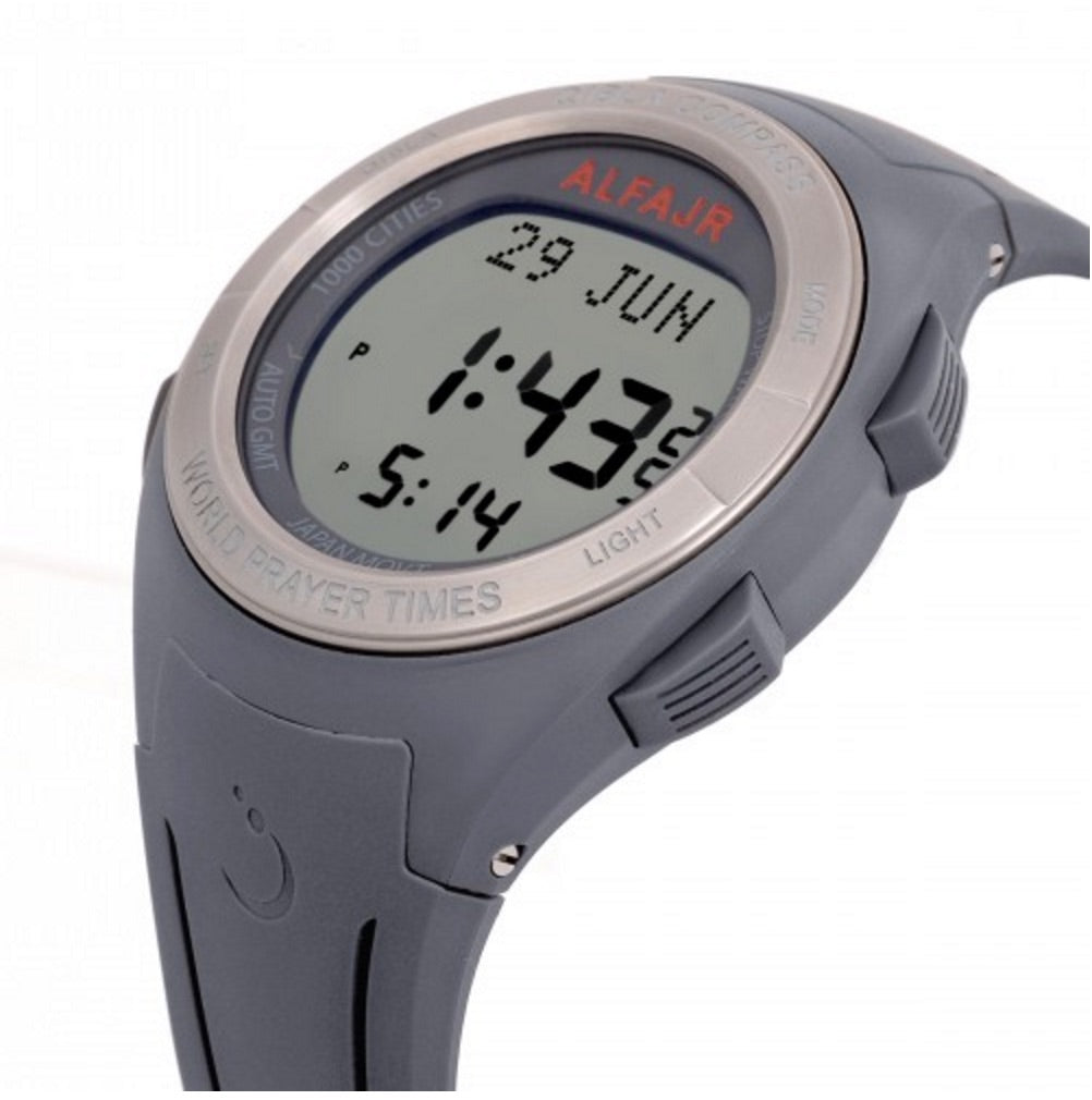 Alfajr WQ-18 Grey Qibla Compass Azan Prayer Digital Watch With Round Dial