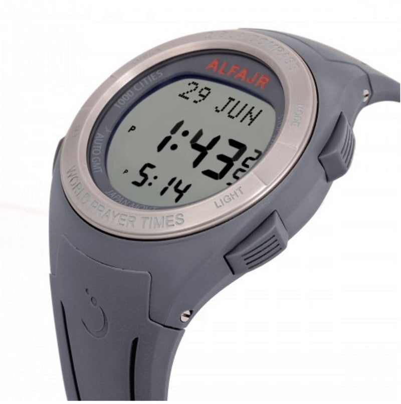 Alfajr WQ-18 Grey Qibla Compass Azan Prayer Digital Watch With Round Dial