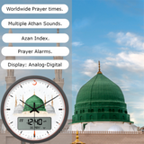 Alfajr Ana-Digital Large Round Automatic Azan Prayer Qibla Muslim Wall Clock CR-23 (Madinah)