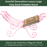 AzanClk Decorative Luxury Foldable Lightweight Metal Stand Rehal for Large Textbooks. Elegant Support for Bible, Quran, Geeta, and other Holy Books or Magazines (Pink)