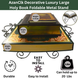 AzanClk Decorative Luxury Foldable Lightweight Metal Stand Rehal for Large Textbooks. Elegant Support for Bible, Quran, Geeta, and other Holy Books or Magazines (Black)