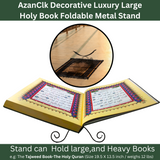 AzanClk Decorative Luxury Foldable Lightweight Metal Stand Rehal for Large Textbooks. Elegant Support for Bible, Quran, Geeta, and other Holy Books or Magazines (Black)