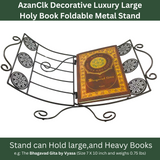 AzanClk Decorative Luxury Foldable Lightweight Metal Stand Rehal for Large Textbooks. Elegant Support for Bible, Quran, Geeta, and other Holy Books or Magazines (Black)