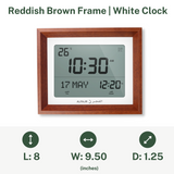 Alfajr CF-19 Azan Clock (White) with Detachable Solid Wood Frame (Reddish Brown)
