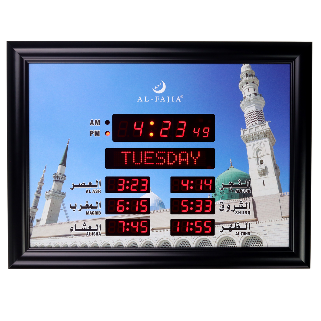 AL-FAJIA Automatic Worldwide Large Digital 8 Azan Sounds Wall Clock LB40-C (Black)