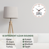 AzanClk Large Round Wall Automatic Athan Muslim Prayer Clock for USA and Canada (White)