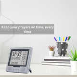 AzanClk Square Wall and Table Automatic Islamic Azan Athan Prayer Clock for USA and Canada with 8 Azan Sound and LCD Digital Display (Silver)