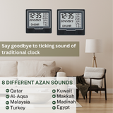 AzanClk Square Wall and Table Automatic Islamic Azan Athan Prayer Clock for USA and Canada with 8 Azan Sound and LCD Digital Display (Black)