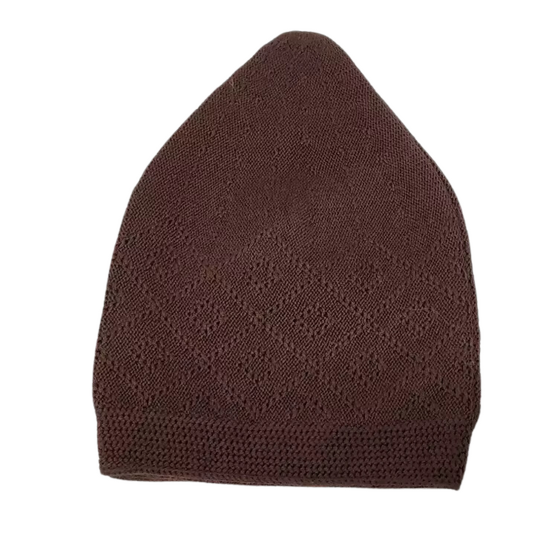 AzanClk 100% Cotton Knitted Men's Prayer Hat (Brown) One Size