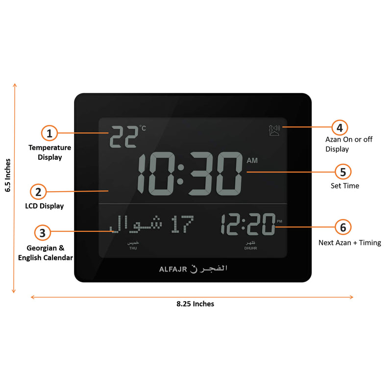 Alfajr Automatic Worldwide Digital Azan Prayer Wall and Desk Clock With Multiple Features