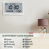 AL-FAJIA Automatic Worldwide Digital 8 Azan Sounds Wall and Desk Clock FAJ-113 (White)