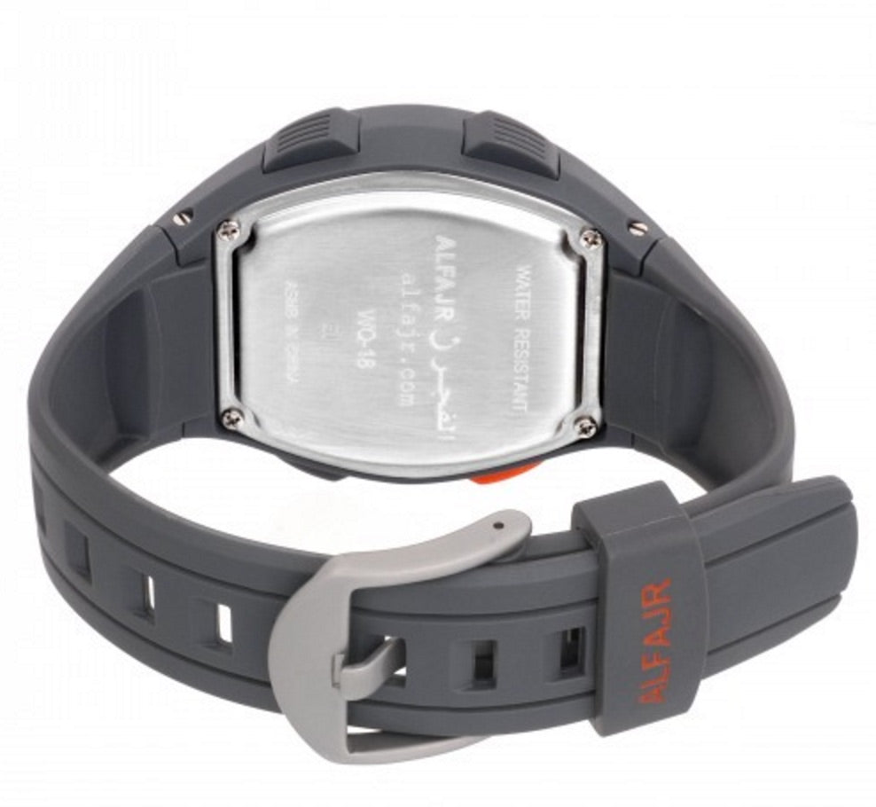 Alfajr WQ-18 Grey Qibla Compass Azan Prayer Digital Watch With Fine Plastic Strap and Water Resistance