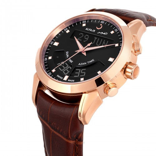 Alfajr WA-10B Deluxe Brown Leather Watch With Golden Dial