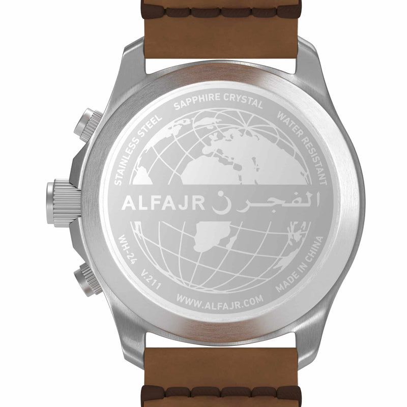 Alfajr WH-24 Dynamic 360 Leather Azan Wrist Watch - Silver Dial