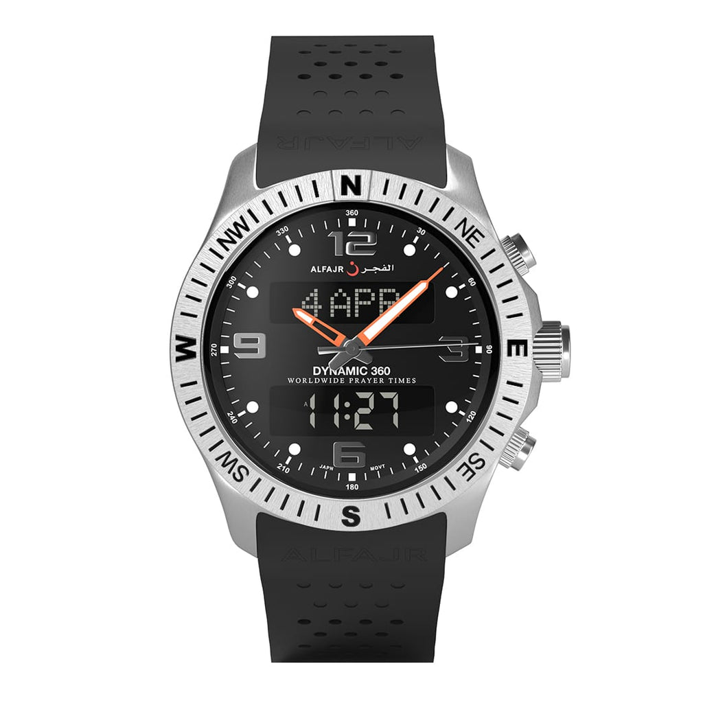 Alfajr WH-24 Dynamic 360 Rubber Azan Wrist Watch - Silver Dial