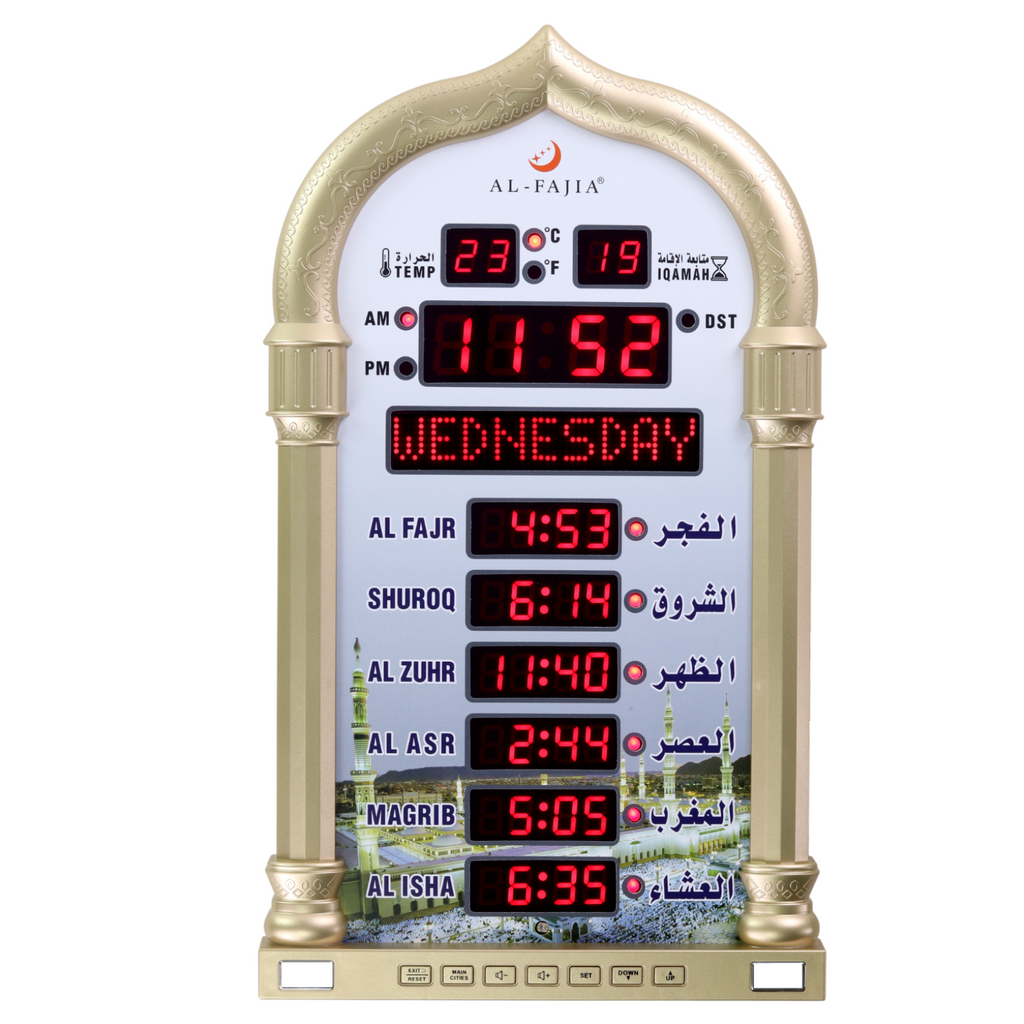 AL-FAJIA Automatic Worldwide Large Digital 8 Azan Sounds Wall and Desk Clock 4008-PRO (Gold)