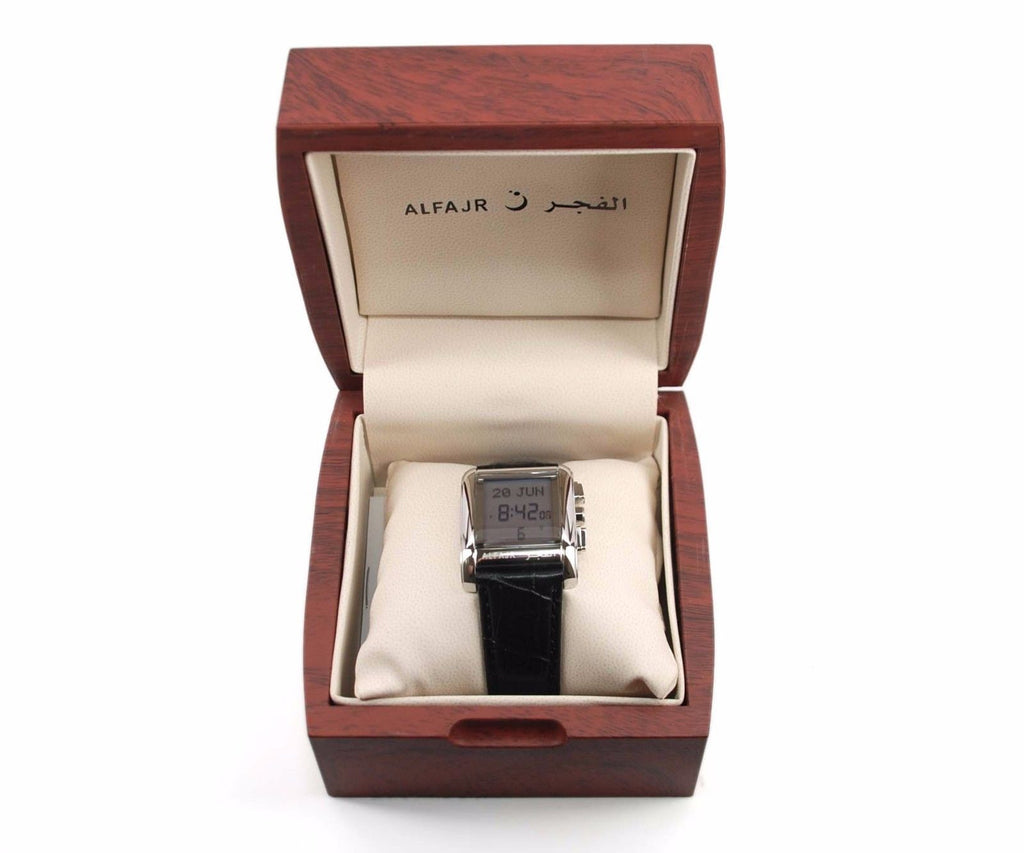 Alfajr WS-06L Stainless Steel and Genuine Leather Azan Prayer Watch With Beautiful Box