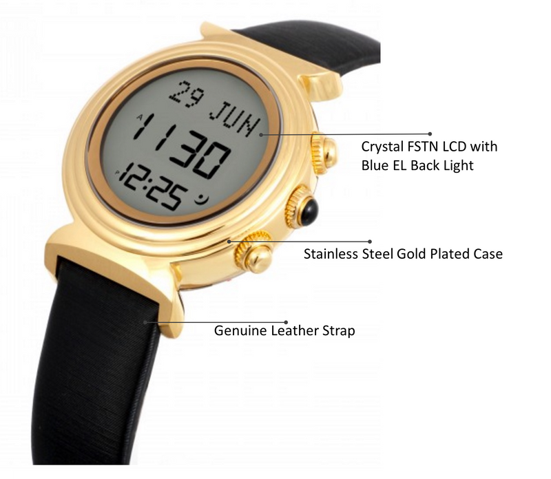 Alfajr WF-14L Round Gold Plated Stainless Steel Gold Plated Watch With FSTN Display