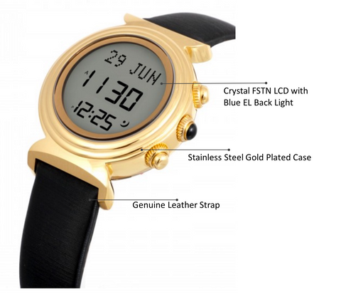 Alfajr WF-14L Round Gold Plated Stainless Steel Gold Plated Watch With FSTN Display